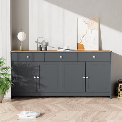 [variant:GA0017B] 4-Door Sideboard with 3 Drawers – Gray-Black / Wood Tone image 1