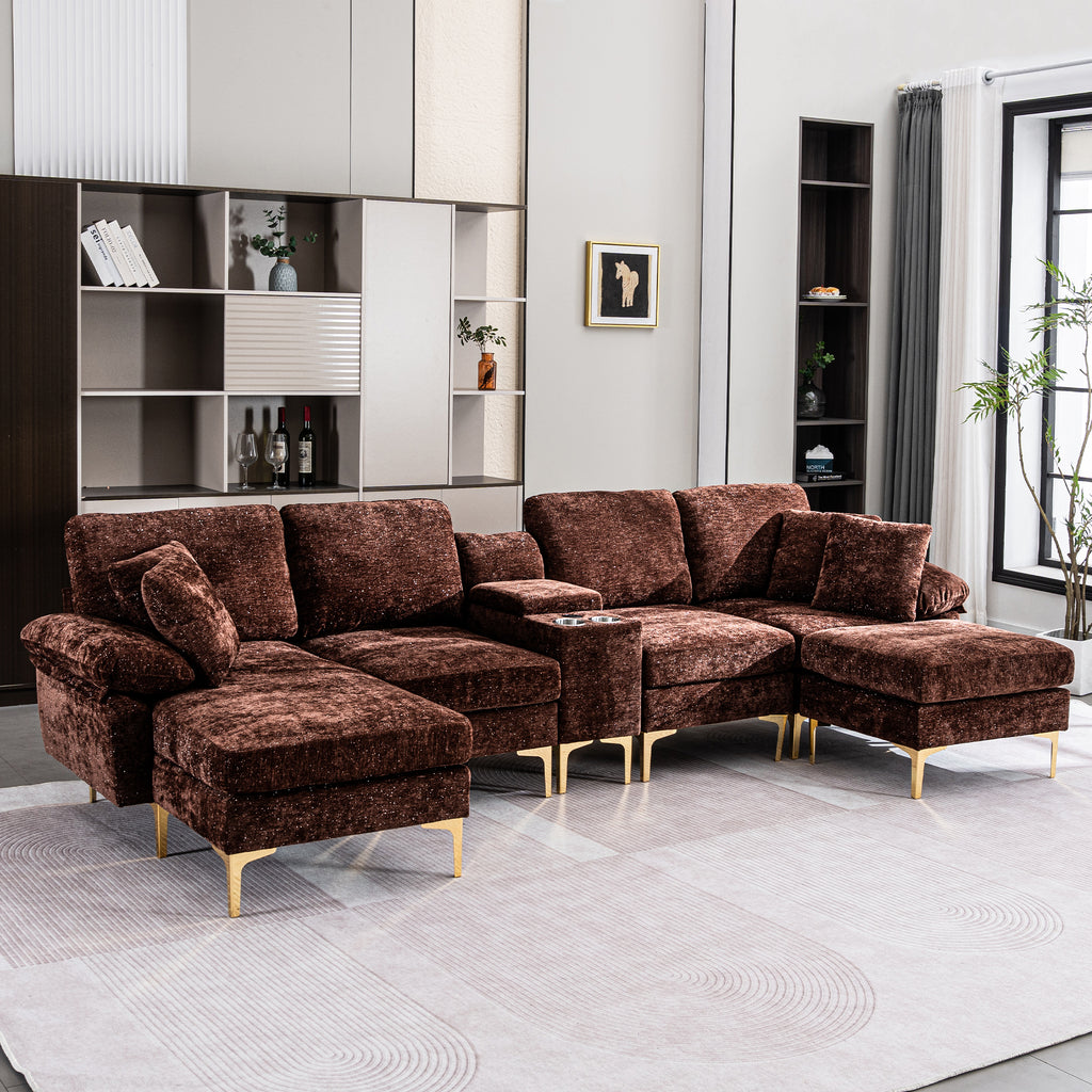 [variant:W3885S00059] U-Shaped Chenille Sectional Sofa with Recliner and Ottoman image 7