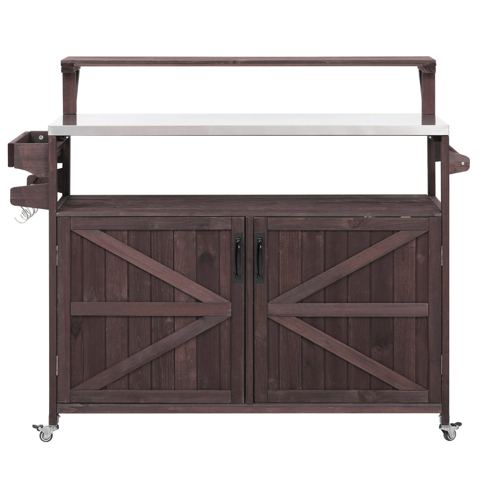 [variant:N853P386135Z] Outdoor Grill Cart with Raised Shelf – Dark Brown, 53.3-Inch image 16