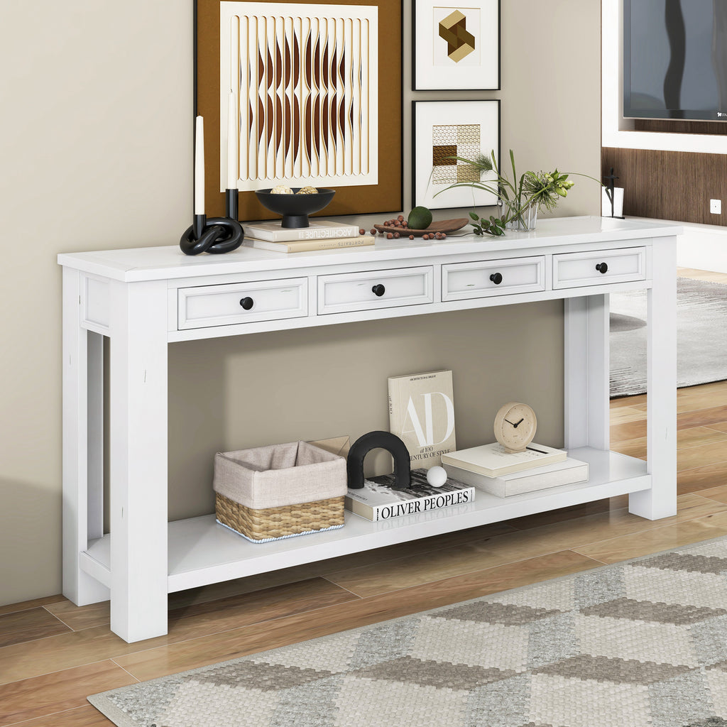 [variant:N852P245606K] Console Table with Drawers & Bottom Shelf – Antique White image 1