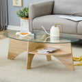 [variant:W3806P404729] 41.3-Inch Oval Glass Coffee Table with Shelf – Natural Wood,Transparent image 1