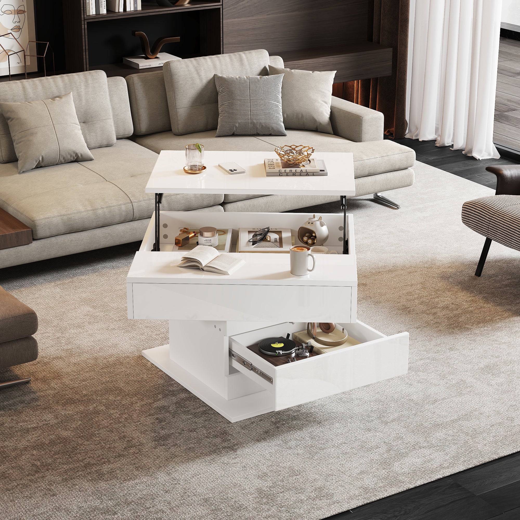 [variant:N892P423296W] 360° Rotating Lift-Top Coffee Table with Drawer image 1
