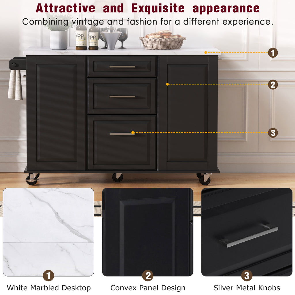 [variant:N853P390045B] Rolling Kitchen Island with Tilt-Out Trash Cabinet – Black, 50.7-Inch image 27