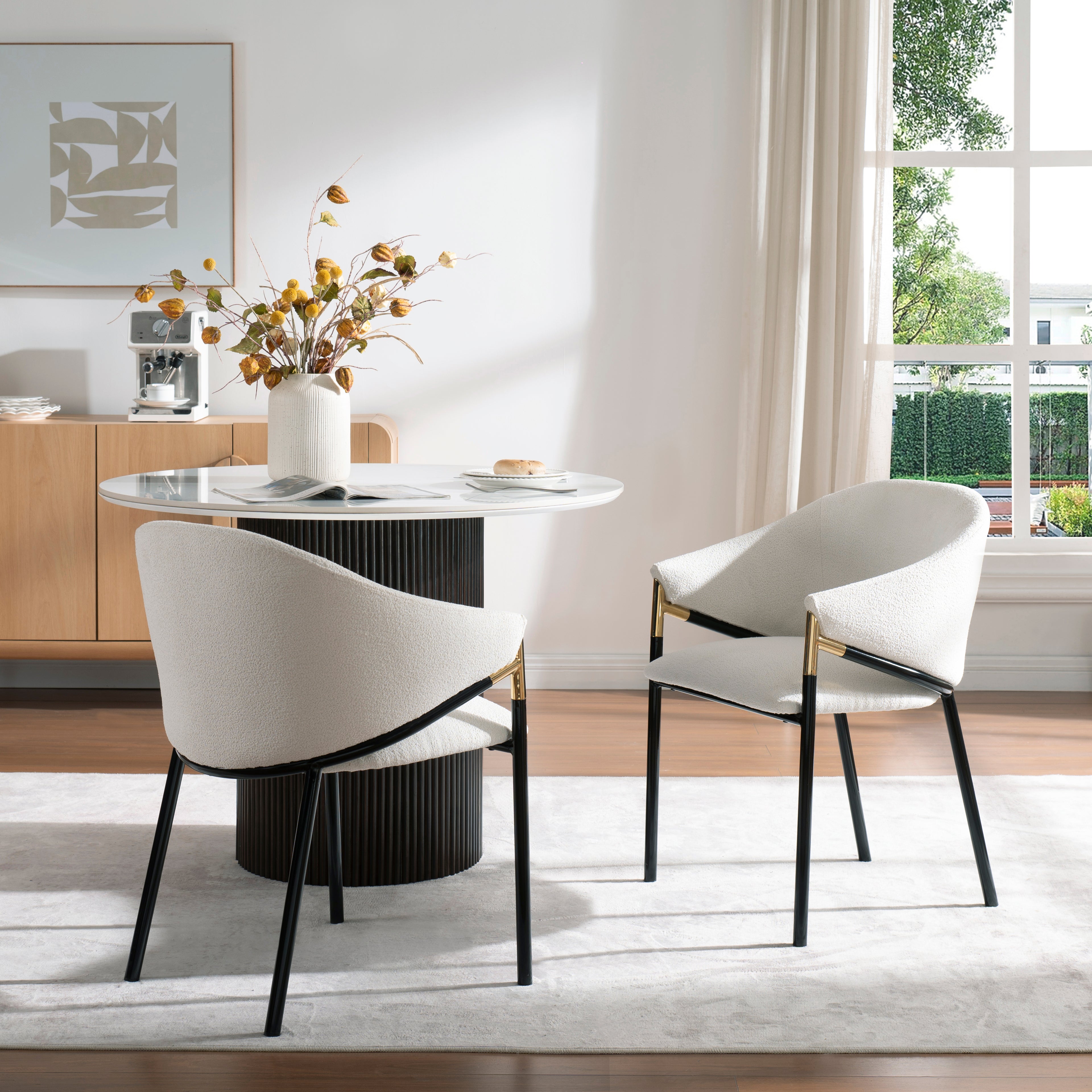 [variant:N876P313041A] Set of 2 Modern Upholstered Dining Chairs – White image 1