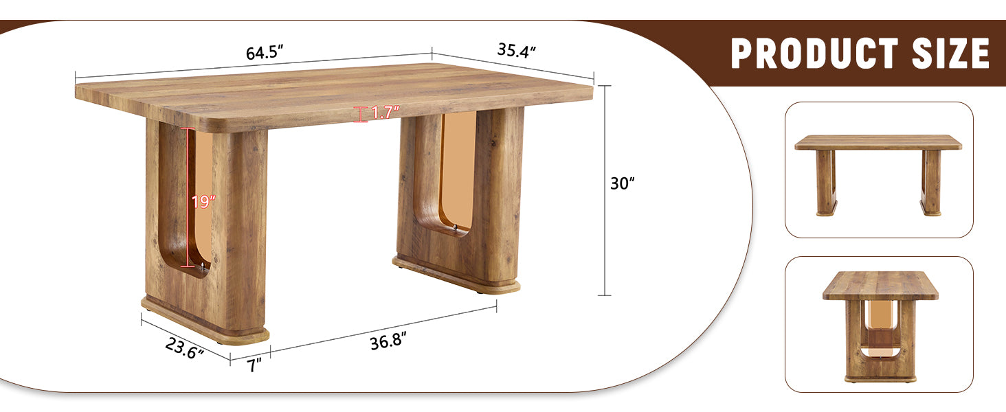 [variant:W3806S00012] Wood-Grain U-Leg Dining Table – 64.5-Inch image 8