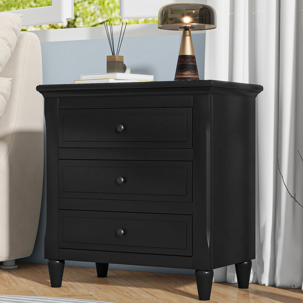 3-Drawer Painted Nightstand – 28-Inch — [variant:N889P444140B] Black image 2