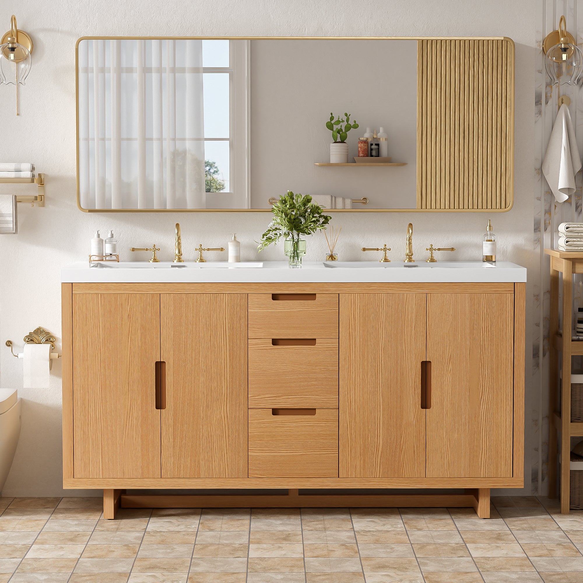 [variant:N848P000022N] Double-Sink Bathroom Vanity with SMC Sink – 59.3-Inch image 1