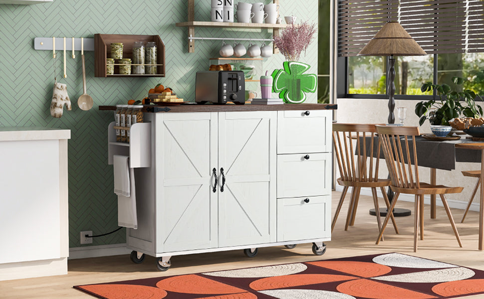 [variant:N853P379579W] Farmhouse Rolling Kitchen Island with Drop Leaf – White, 54.5-Inch image 25
