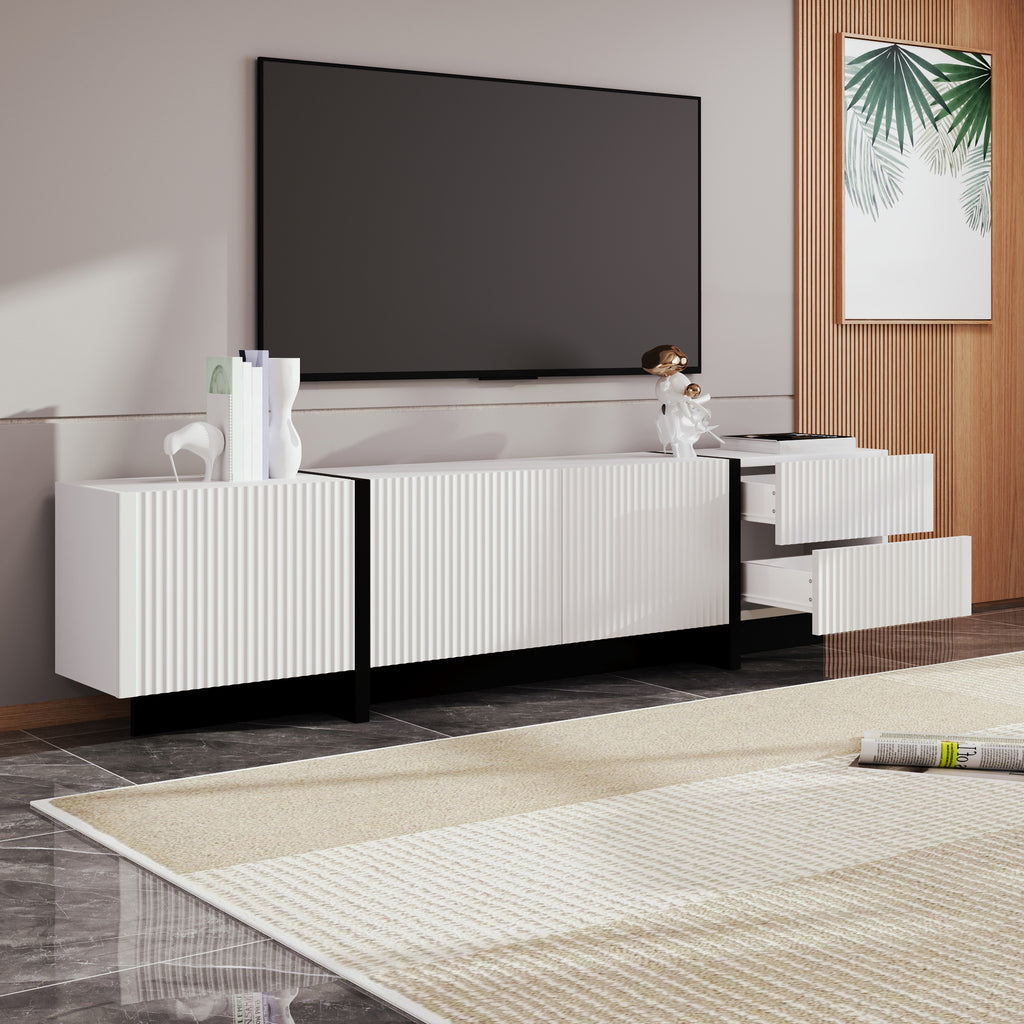 [variant:GA0014S] Modern TV Stand with 3 Doors and 2 Drawers – Black and White image 8