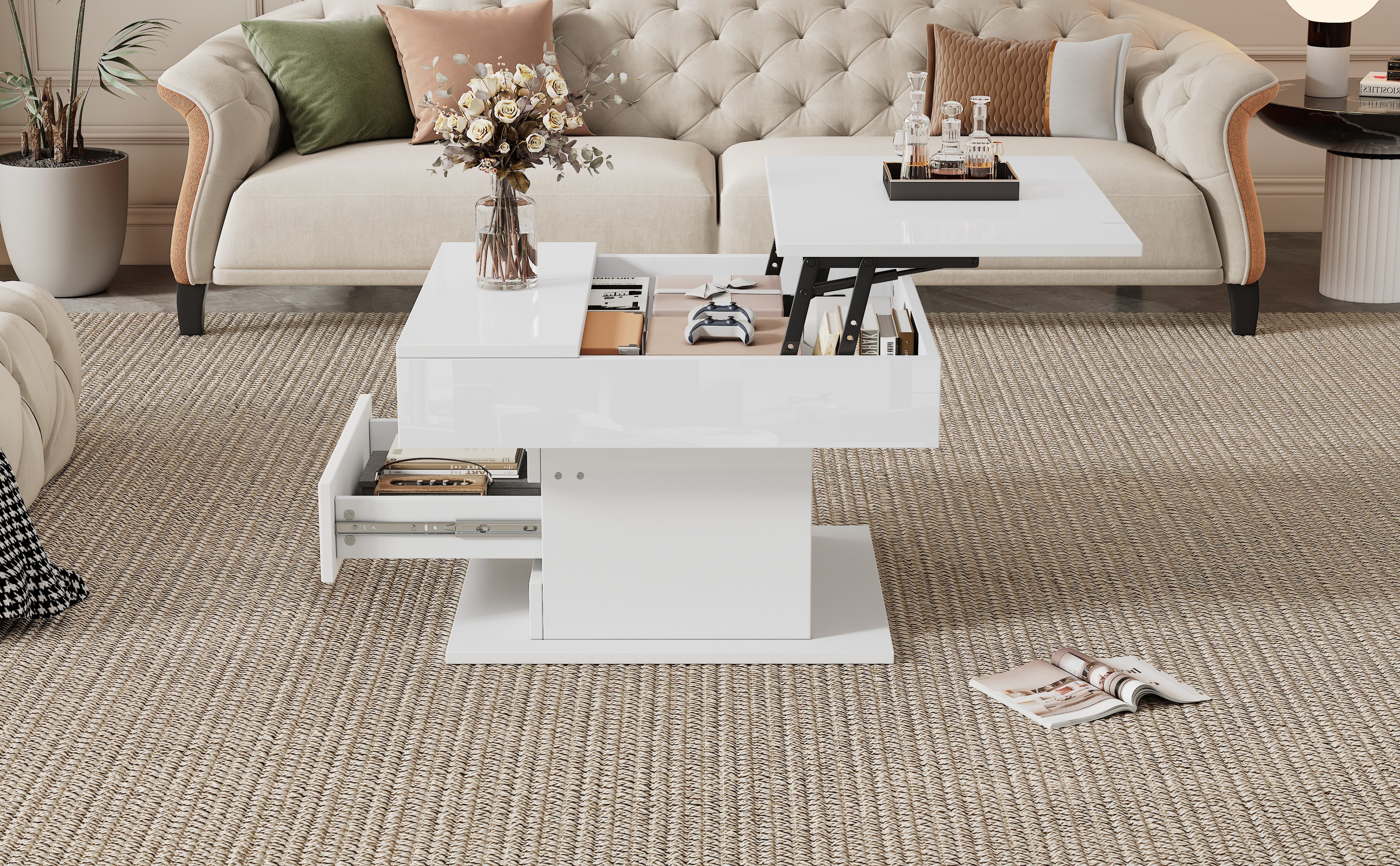 [variant:N892P423296W] 360° Rotating Lift-Top Coffee Table with Drawer image 3