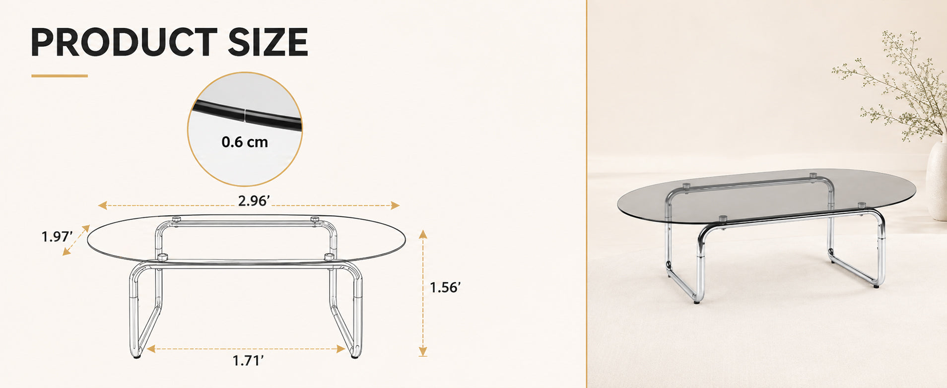 Curved Tempered-Glass Coffee Table — [variant:W3738P499158] Grey image 14