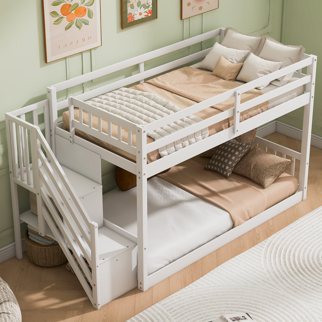 [variant:GX000106AAK] Twin-over-Twin Low-Profile Bunk Bed with Storage Ladder – White image 3