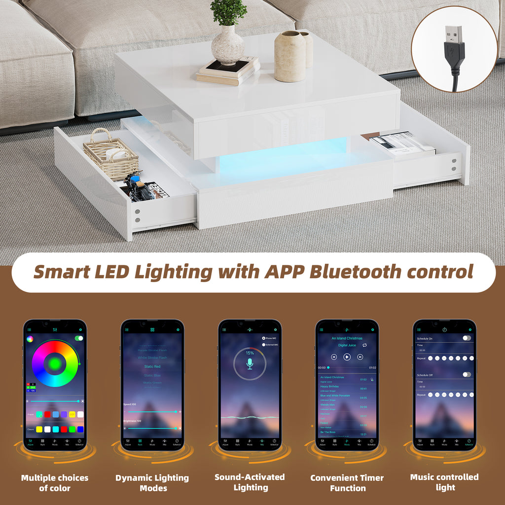 [variant:N892P407973W] White Lift-Top LED Coffee Table with 2 Drawers image 27