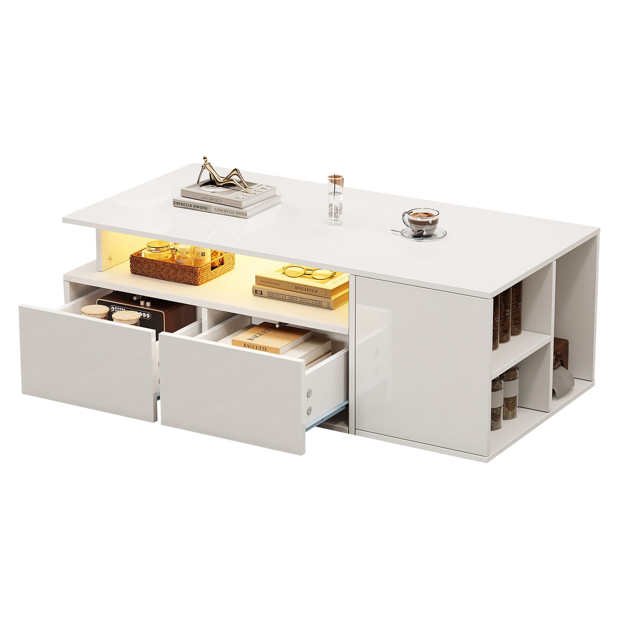 [variant:N892P428788W] High-Gloss LED Coffee Table with Open Storage image 14