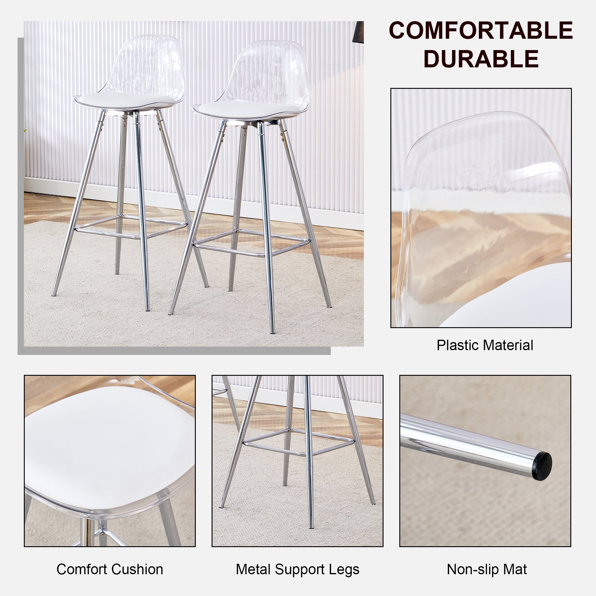 [variant:W3806P404769] Modern Upholstered Bar Chairs – White & Silver image 11