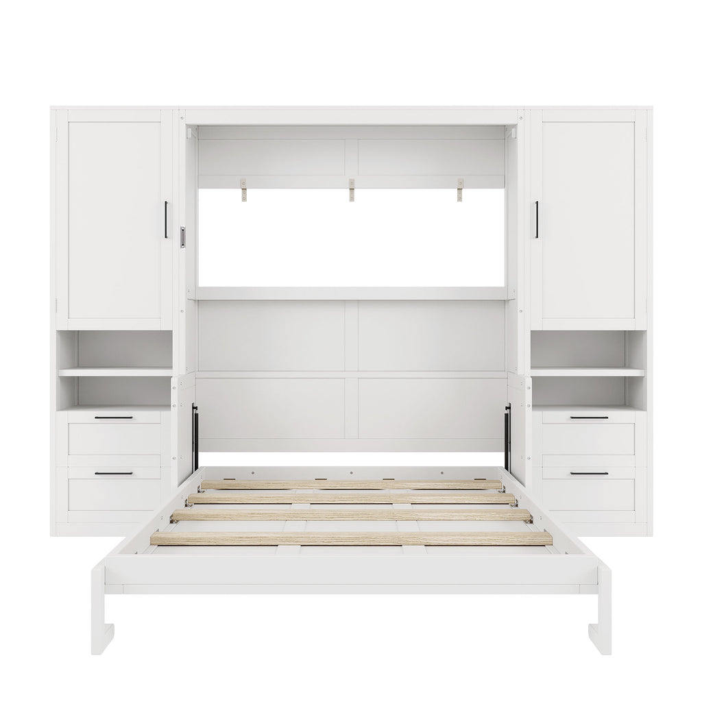 [variant:N850S00010K-2] Queen Murphy Bed with Closet, Drawers and Shelves – White image 4