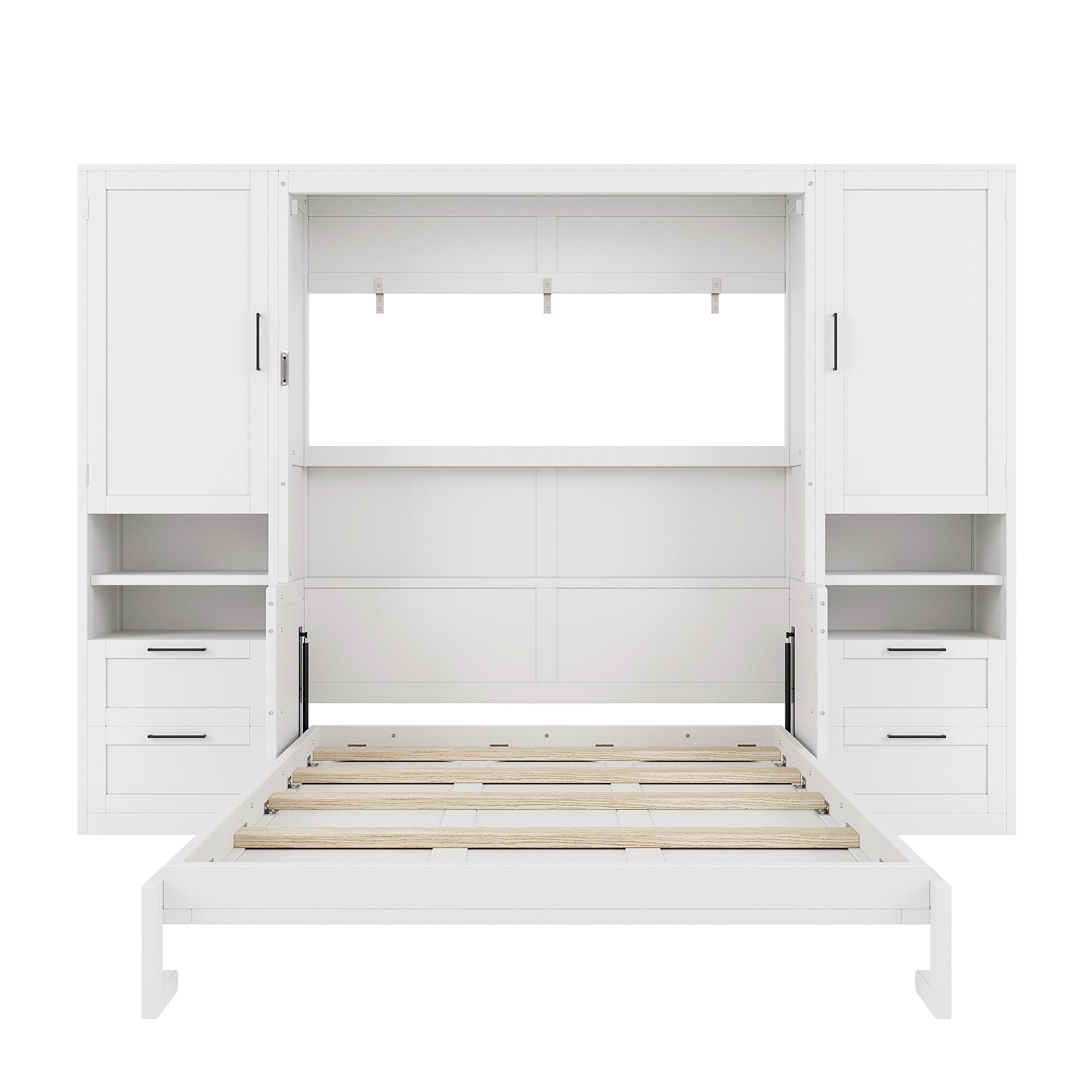 [variant:N850S00010K-2] Queen Murphy Bed with Closet, Drawers and Shelves – White image 4