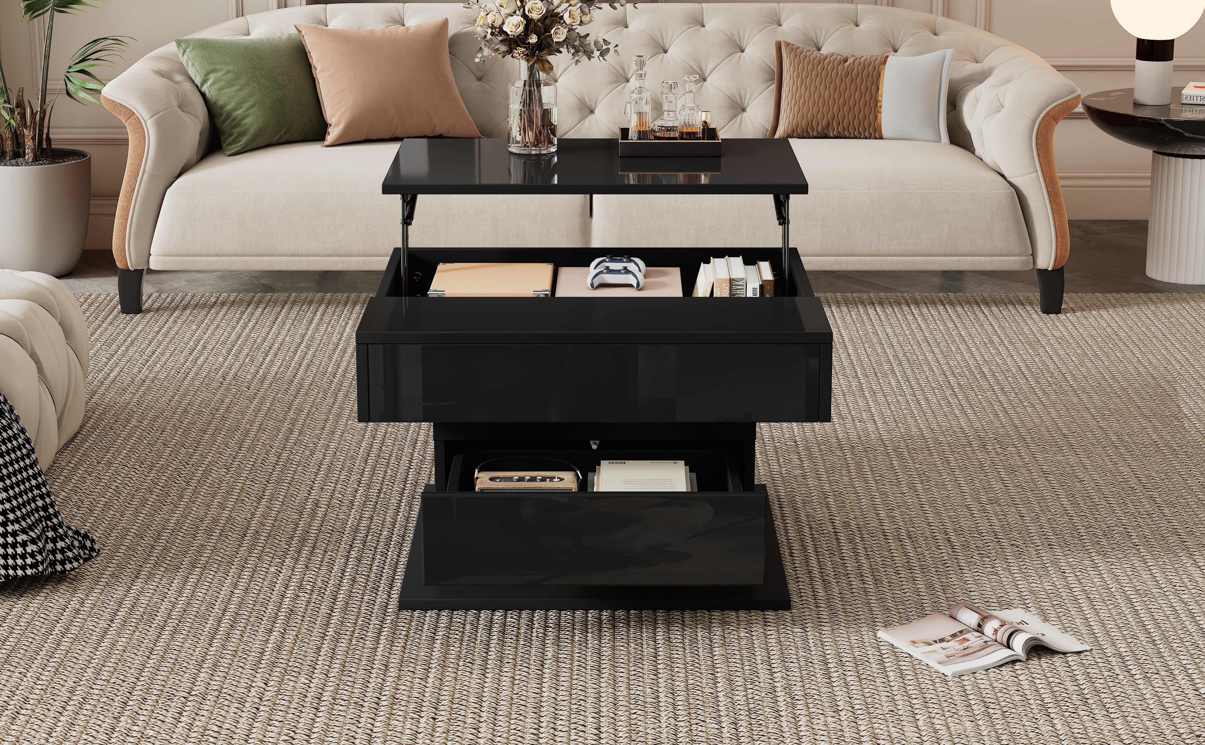 [variant:N892P423296B] Black 360° Rotating Lift-Top Coffee Table image 3