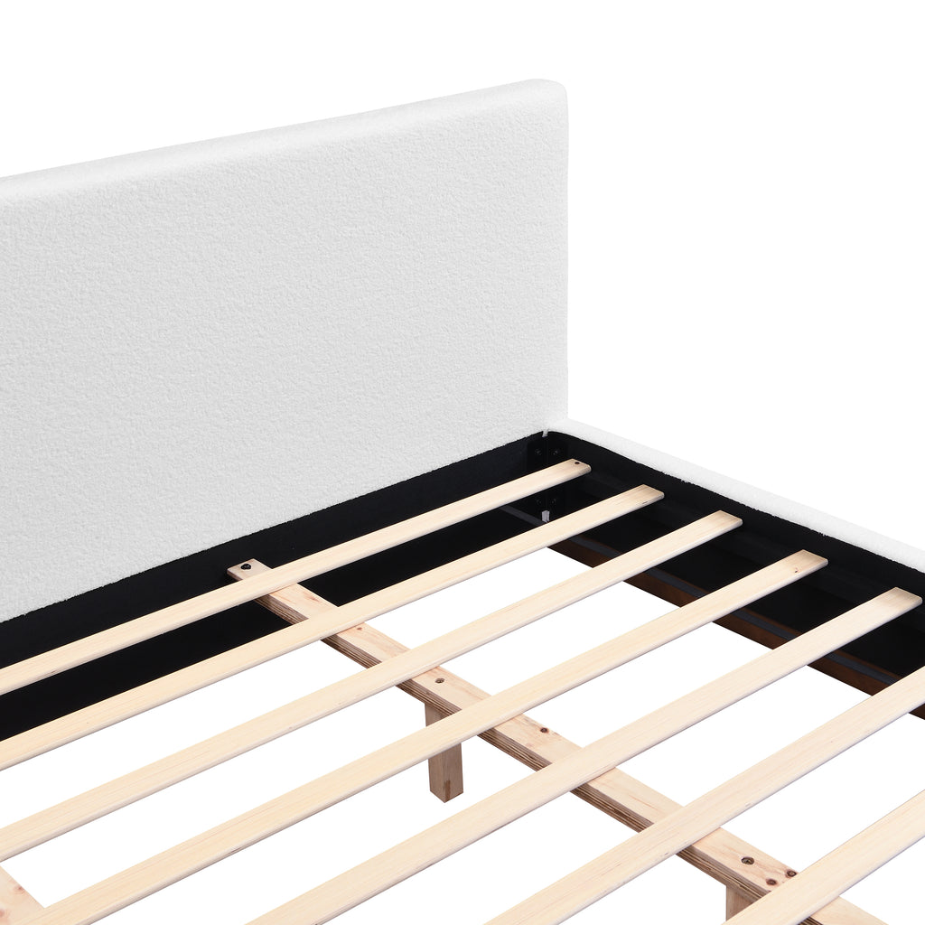 [variant:N891Q440165A] Queen Bouclé Platform Bed with Solid Wood Base – White image 11
