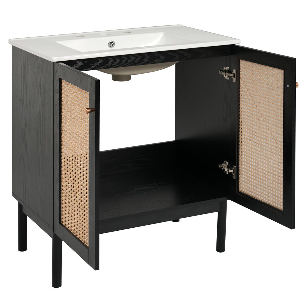 [variant:N729P285517B] Rattan-Door Bathroom Vanity with Sink – 30-Inch image 20