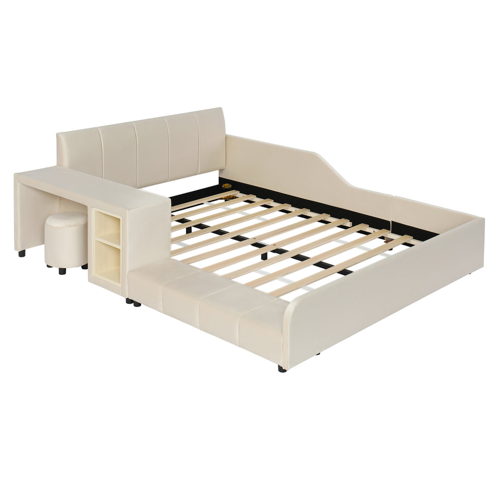 [variant:N850S00111A-1] Full Upholstered Floor Bed with Desk and Stool image 3