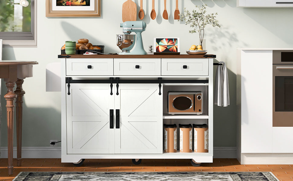 [variant:N853S379573W] Farmhouse Kitchen Island with Drop Leaf, Power Outlet and Sliding Barn Doors – 53.75-Inch image 20