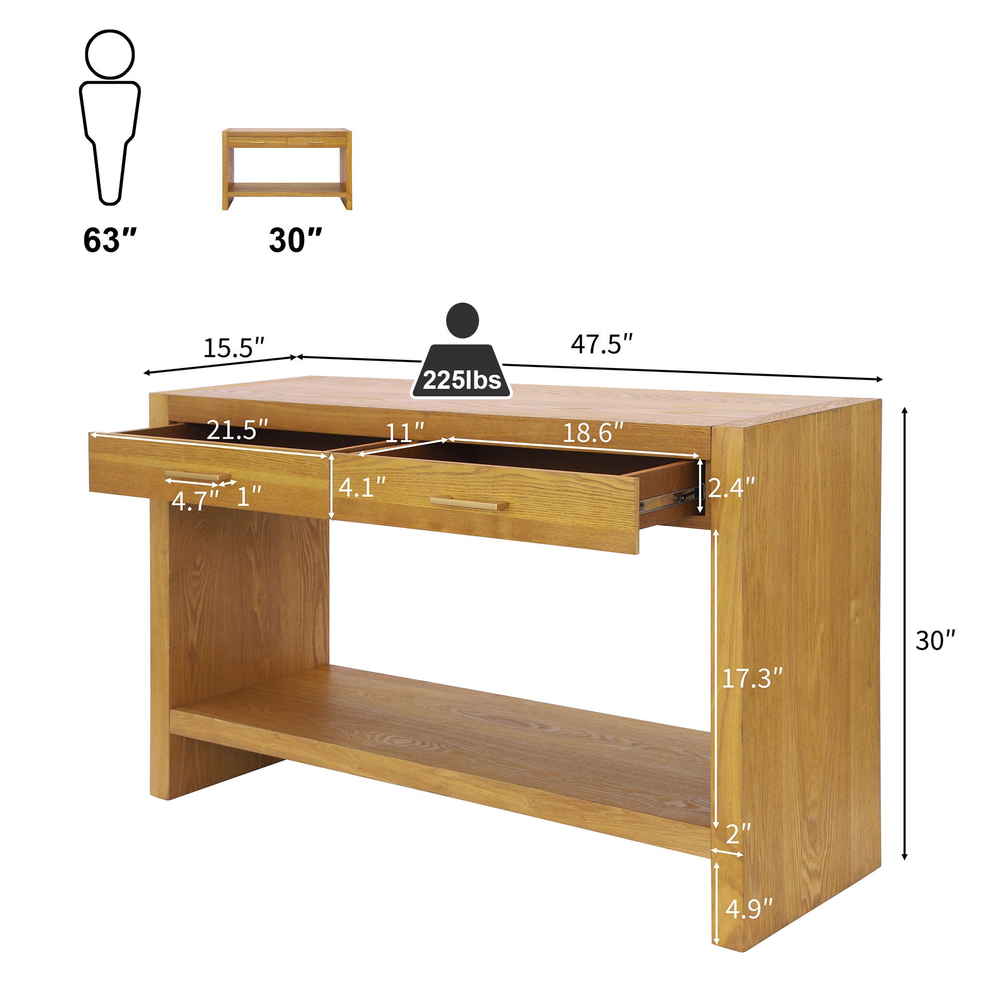 Farmhouse Console Table with Drawers & Storage Shelf — [variant:N876P351923D] Natural image 2