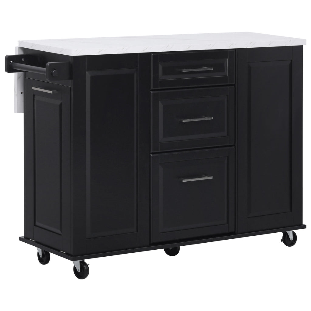 [variant:N853P390045B] Rolling Kitchen Island with Tilt-Out Trash Cabinet – Black, 50.7-Inch image 22