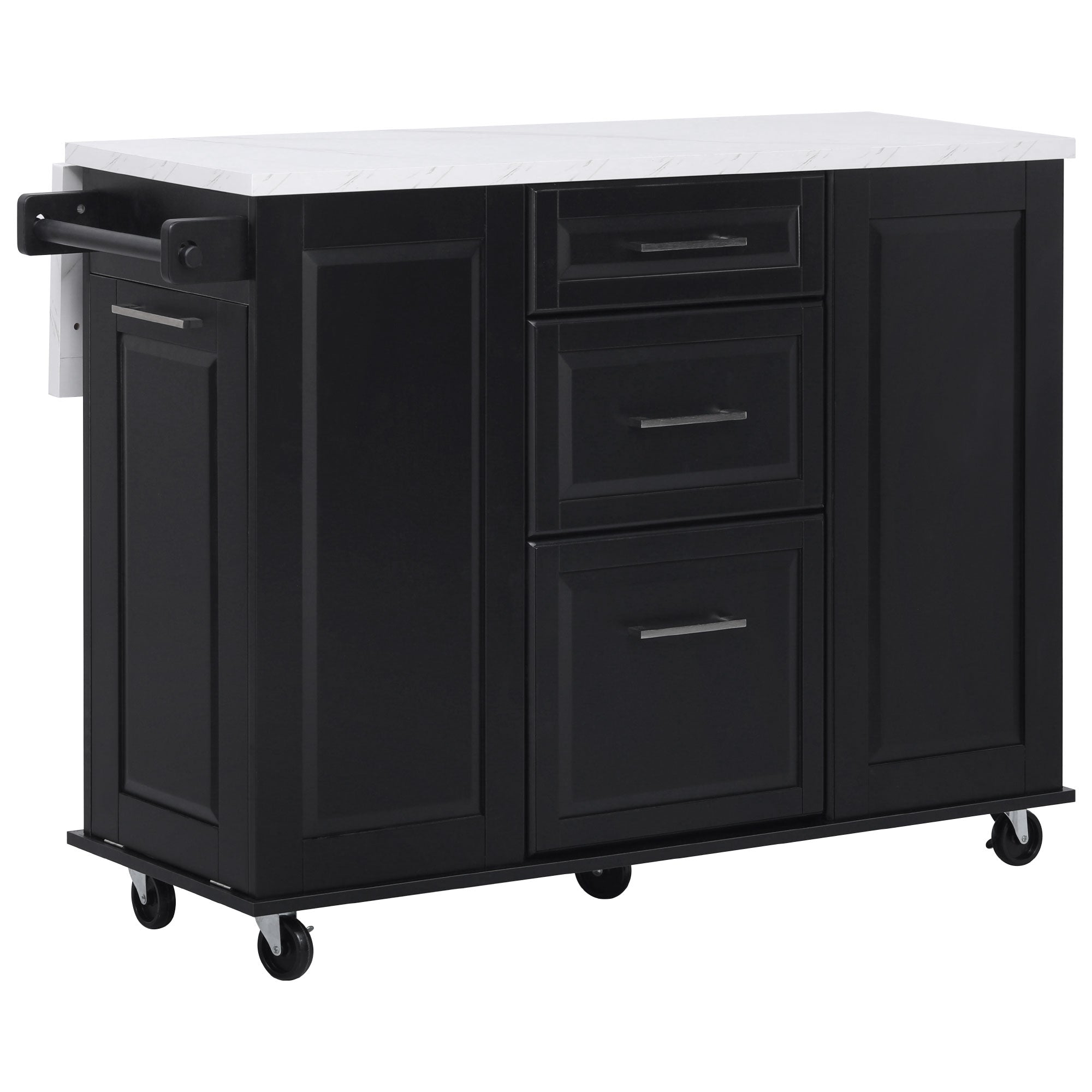 [variant:N853P390045B] Rolling Kitchen Island with Tilt-Out Trash Cabinet – Black, 50.7-Inch image 22