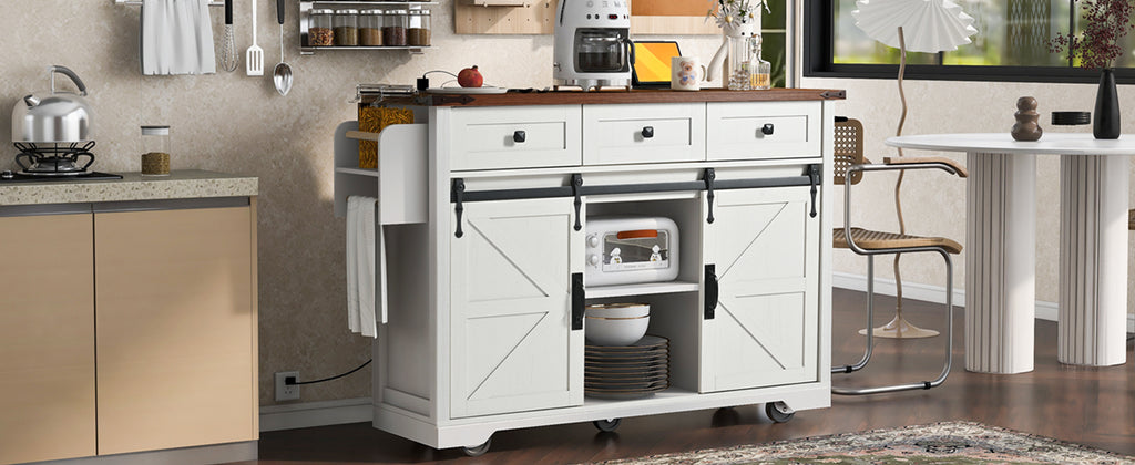 [variant:N853S379573W] Farmhouse Kitchen Island with Drop Leaf, Power Outlet and Sliding Barn Doors – 53.75-Inch image 15