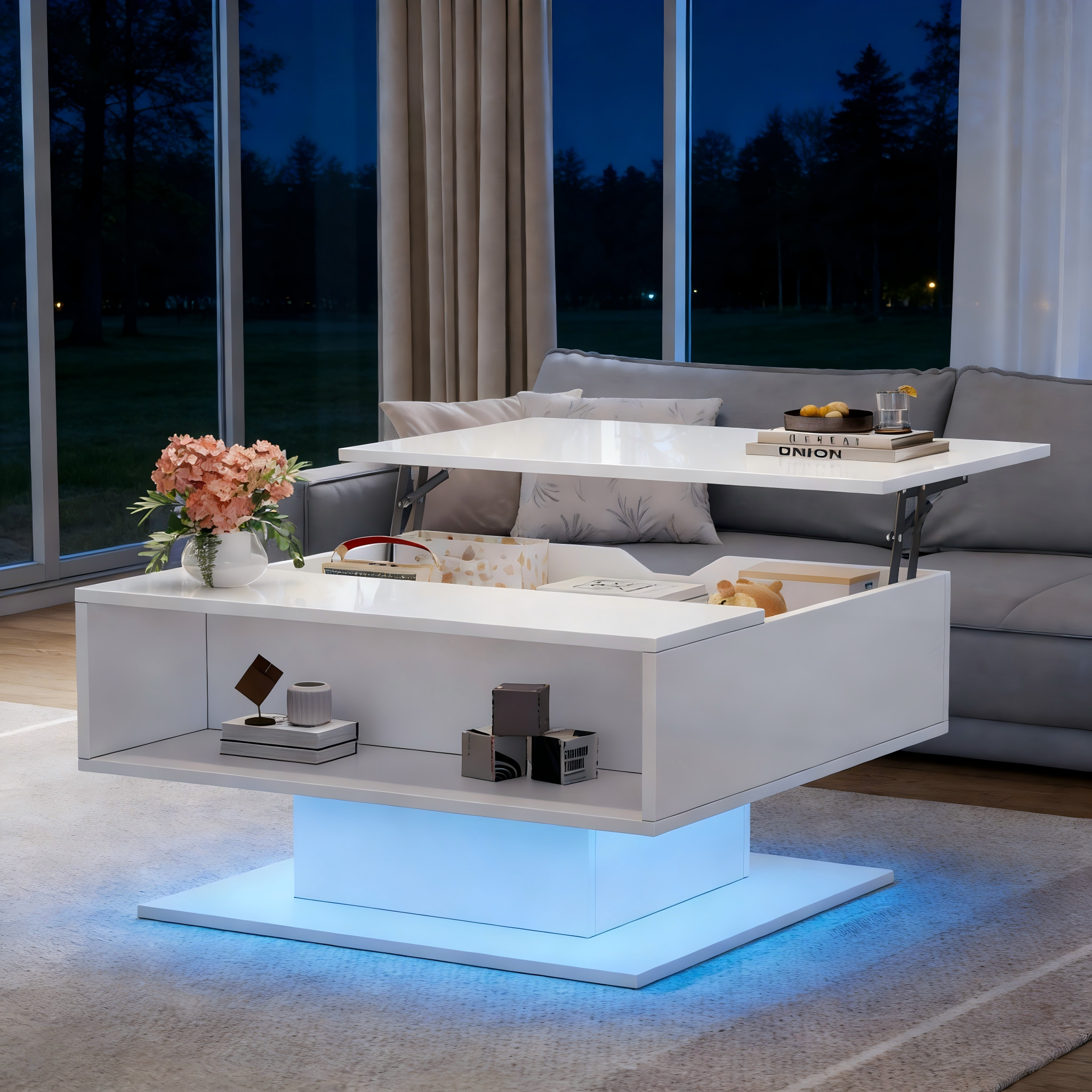 [variant:N892P428789W] High-Gloss Hydraulic Lift Coffee Table with Storage image 1