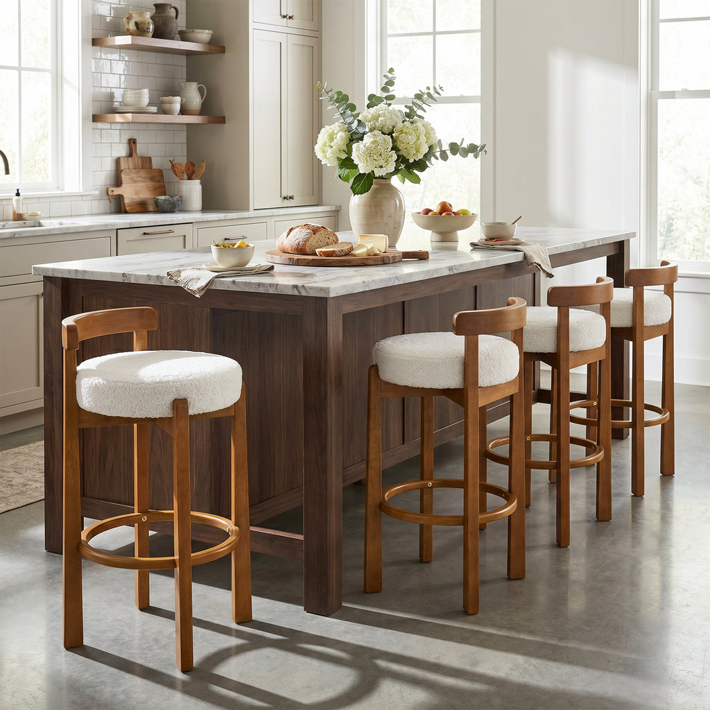 [variant:N897P443728W-S4] Elise Set of 4 Walnut Wood Bar Stools image 1