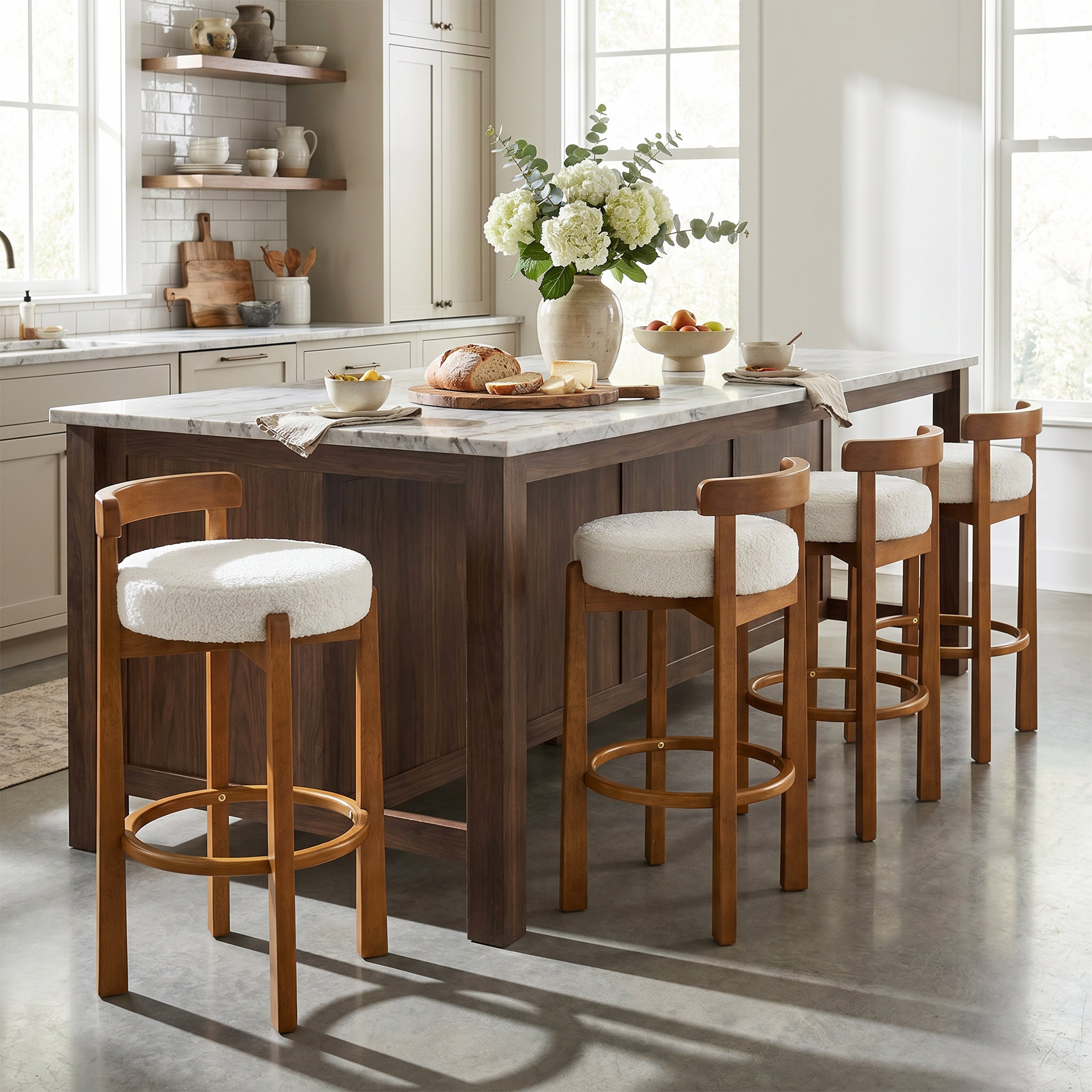 [variant:N897P443728W-S4] Elise Set of 4 Walnut Wood Bar Stools image 1