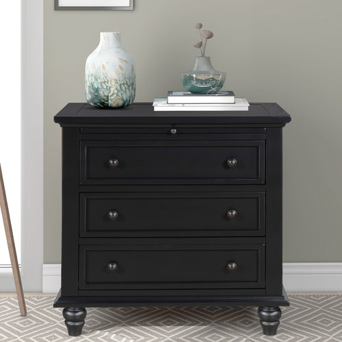 [variant:N889P444139B] 3-Drawer Nightstand with Pull-Out Tray – 27.6-Inch – Black image 1