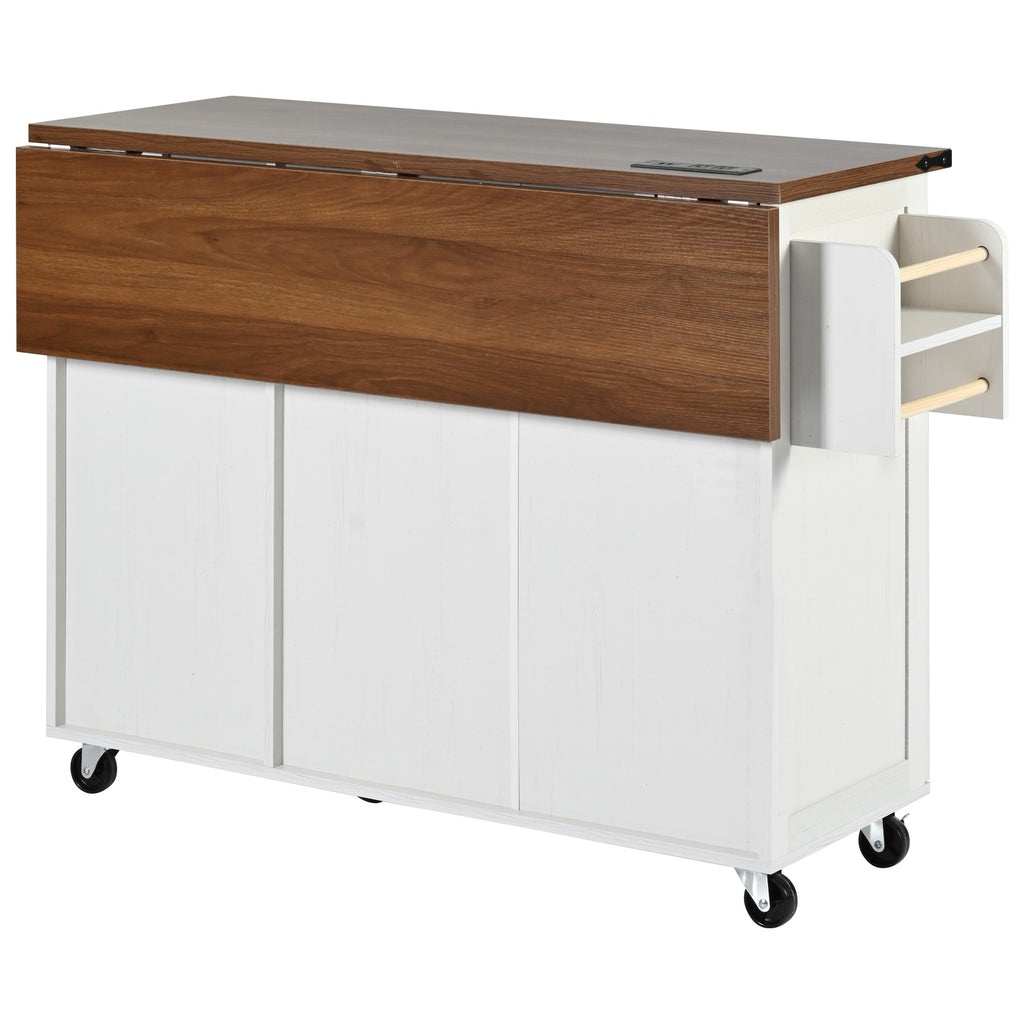 [variant:N853P379579W] Farmhouse Rolling Kitchen Island with Drop Leaf – White, 54.5-Inch image 42