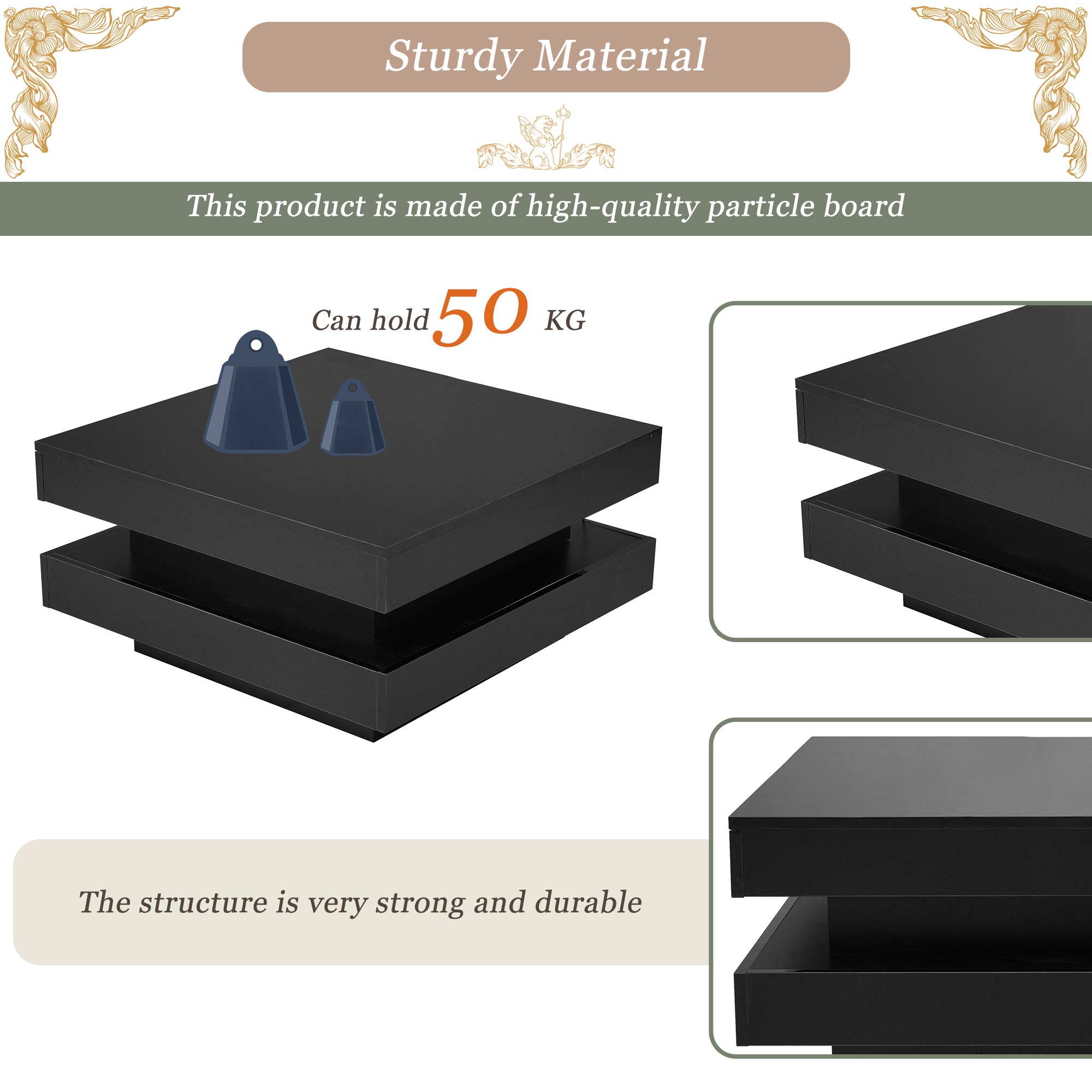 [variant:N892P423297B] Square High-Gloss LED Coffee Table with Rotating Top image 4