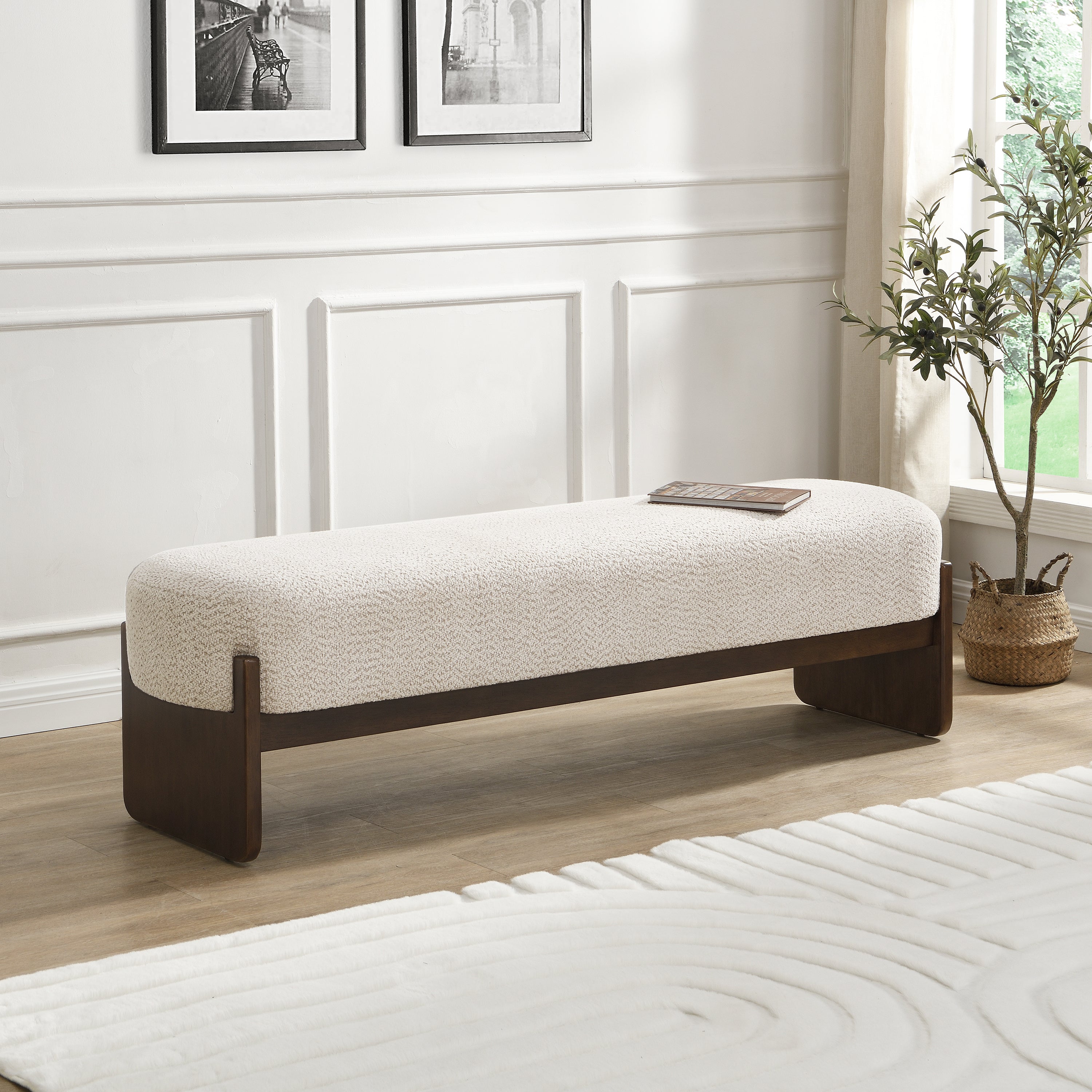[variant:N891P440167D] Bouclé Bench Ottoman – Beige image 1