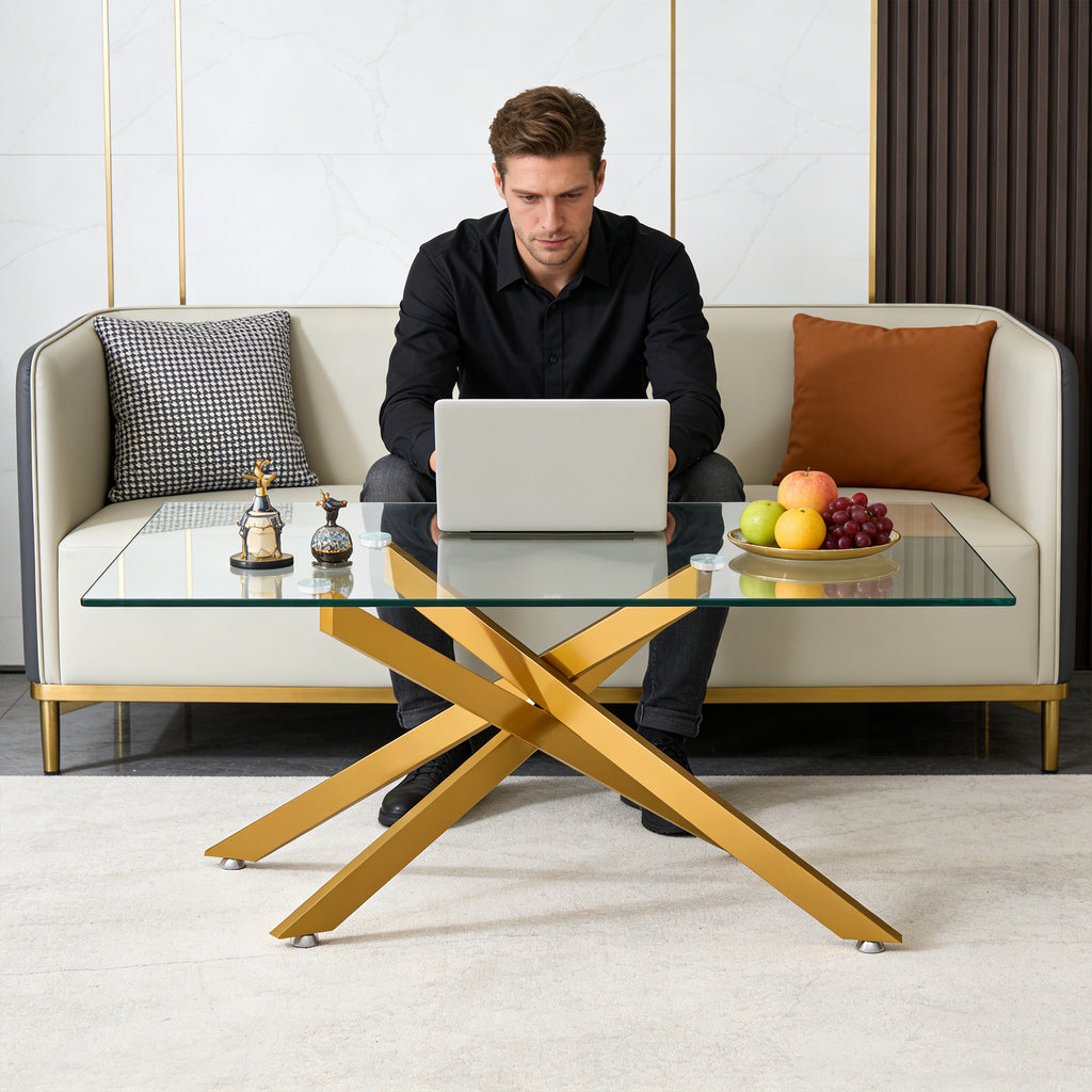 [variant:W3856P411924] 39-Inch Rectangular Glass Coffee Table with Gold Legs image 6