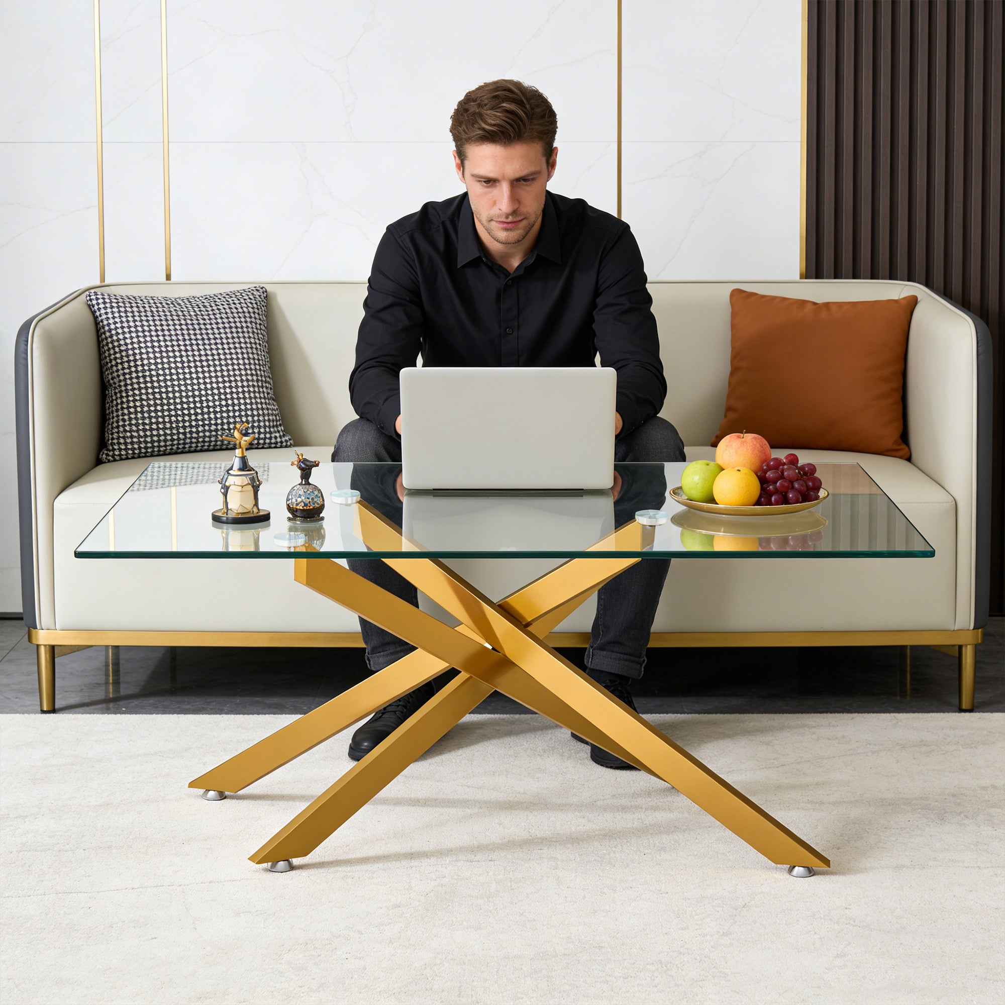 [variant:W3856P411924] 39-Inch Rectangular Glass Coffee Table with Gold Legs image 6