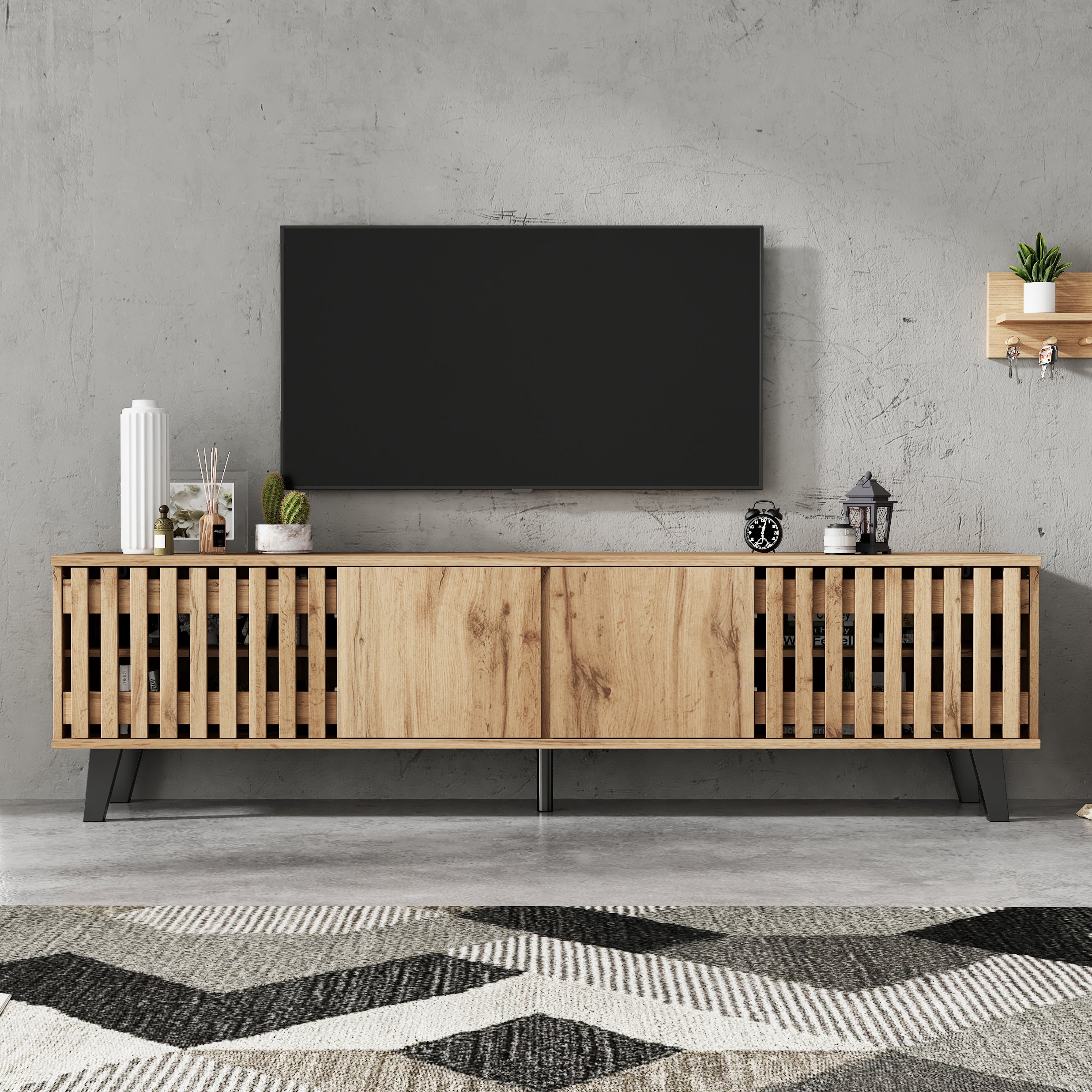 [variant:N892P417182E] 65-Inch Fluted TV Stand with 4 Doors image 1