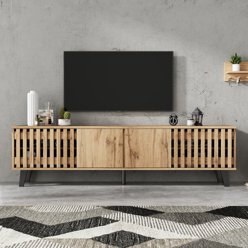 [variant:N892P417182E] 65-Inch Fluted TV Stand with 4 Doors image 1