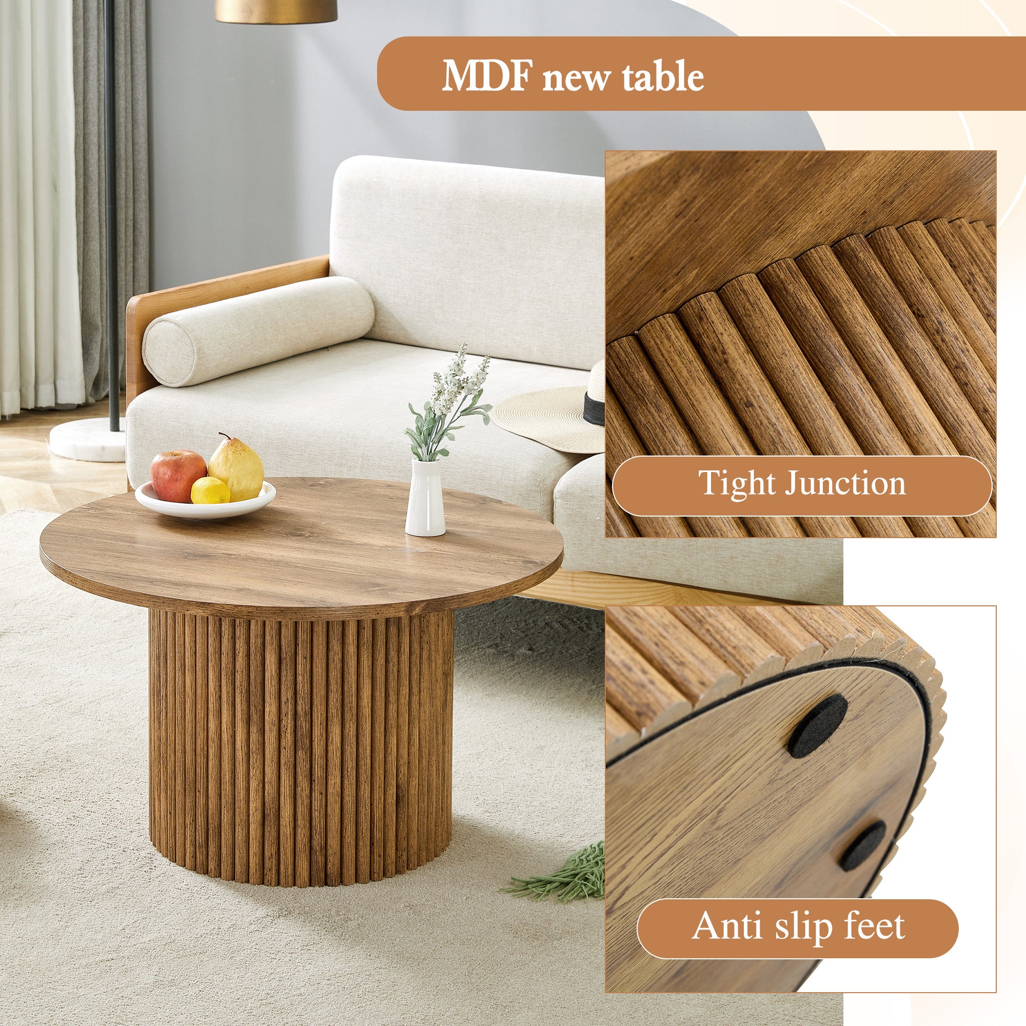 [variant:W3806P404738] Round Fluted Coffee Table with Metal Frame – 27.5-Inch image 7