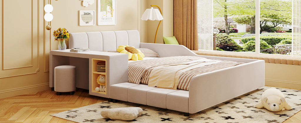 [variant:N850S00111A-1] Full Upholstered Floor Bed with Desk and Stool image 21