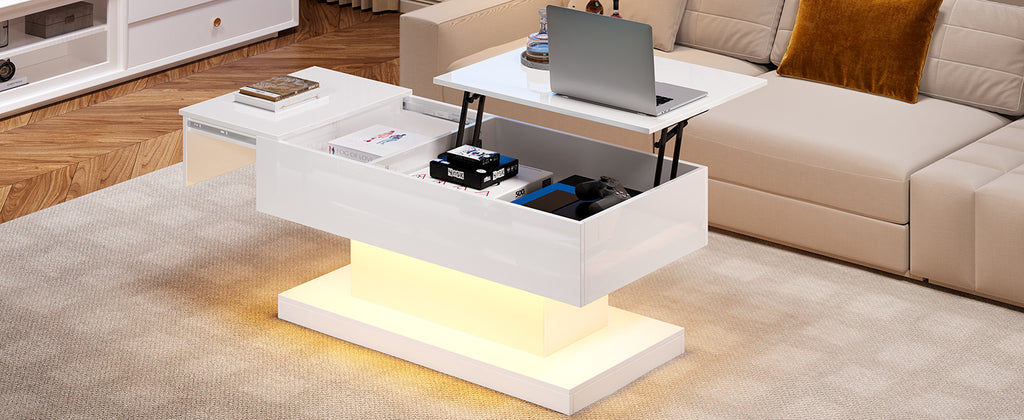 [variant:N892P407974W] High-Gloss Lift-Top Coffee Table with LED Lights image 23