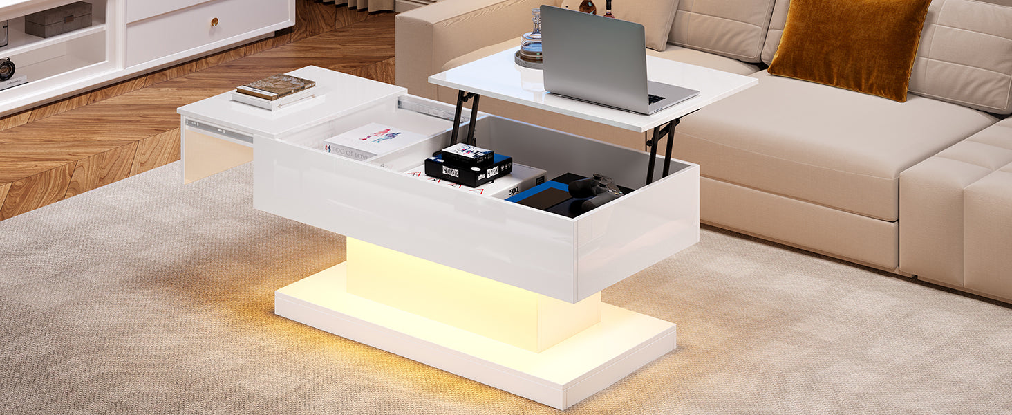 [variant:N892P407974W] High-Gloss Lift-Top Coffee Table with LED Lights image 23
