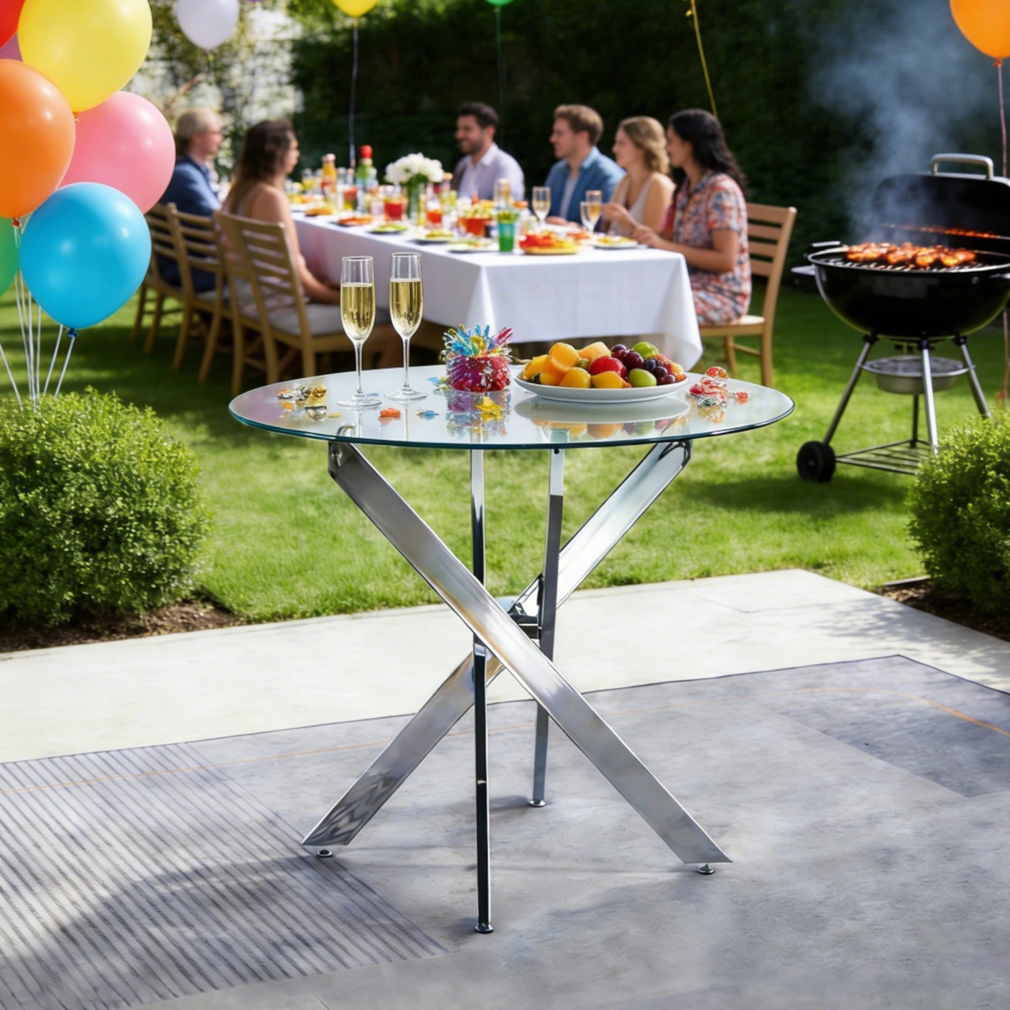 Glass Dining Table – Square or Round — [variant:W3808P395783] Chrome – W3808P395783 image 2
