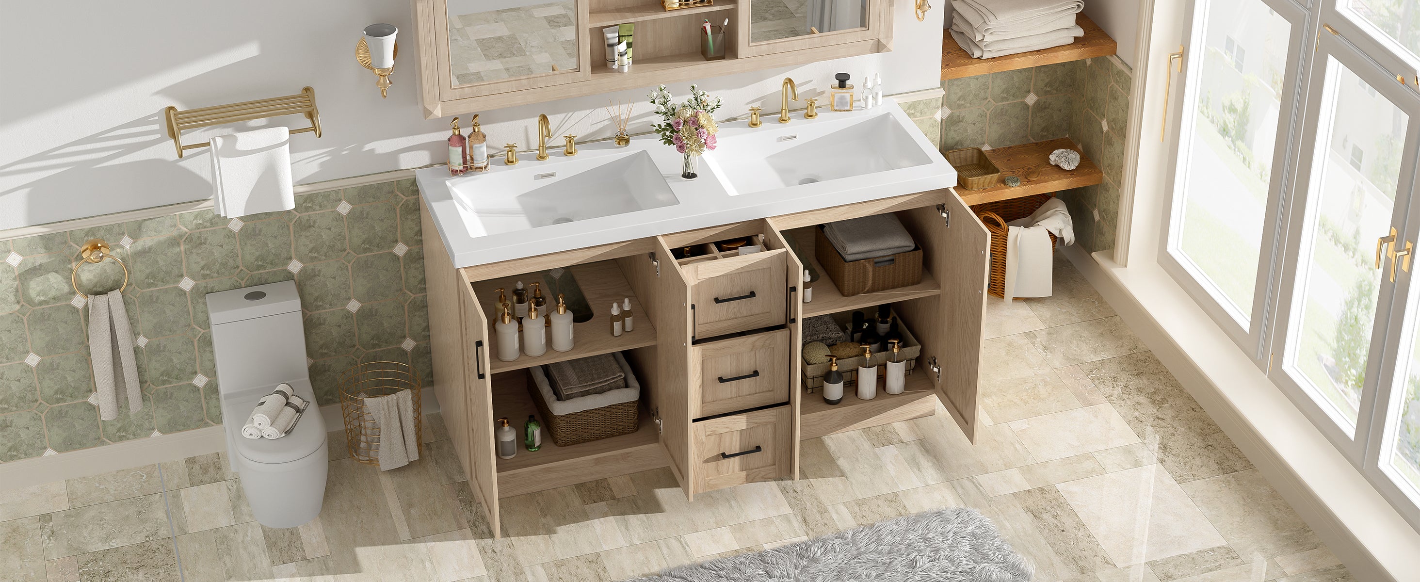 [variant:N848P000035N] Double-Sink Bathroom Vanity with Storage – 59-Inch image 37