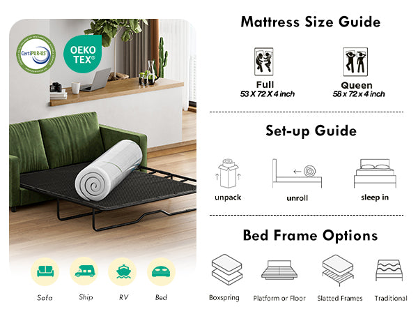 [variant:W3686P477347] Queen Memory Foam Sofa Bed Mattress – 3-Inch, White image 22