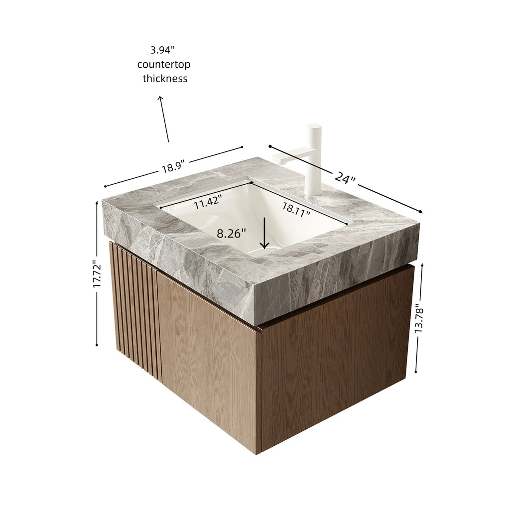 Wall-Mounted Bathroom Vanity with Sintered Stone Top – 24-Inch, 1-Hole — [variant:W6063S00044] Light Brown,Light Gray image 5