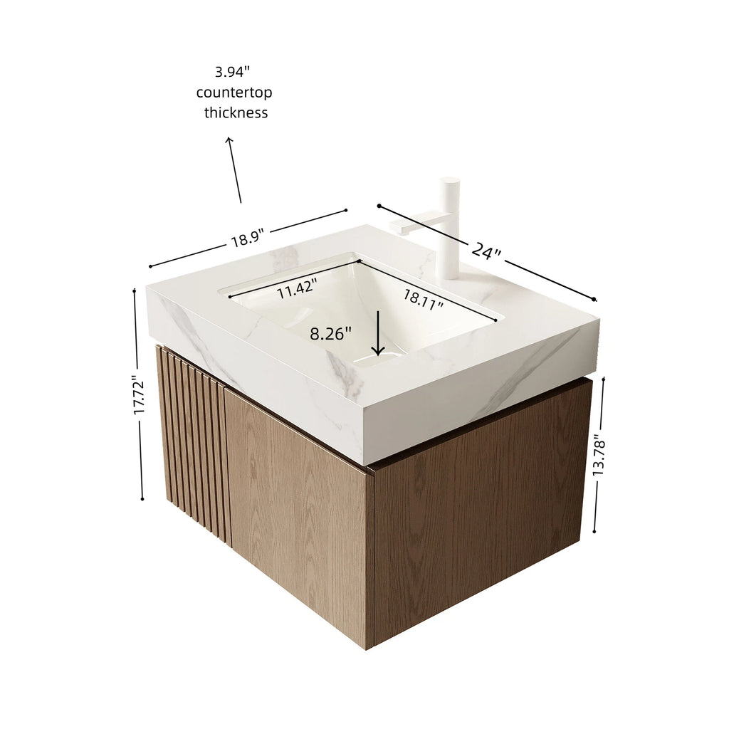 Wall-Mounted Bathroom Vanity with Sintered Stone Top – 24-Inch, 1-Hole — [variant:W6063S00052] Light Brown,White image 5